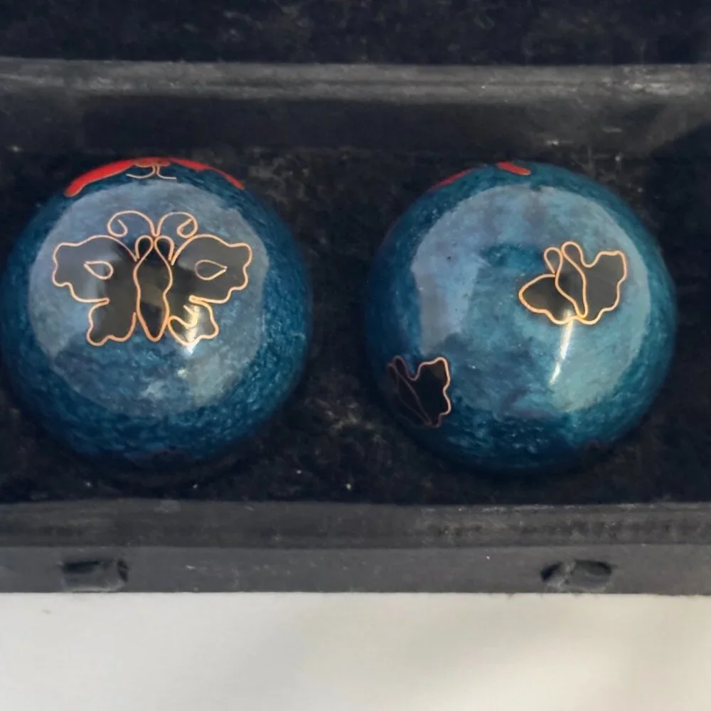 Boading Chinese Therapy Balls Stress Relaxation Butterfly & Beetle Red Enamel